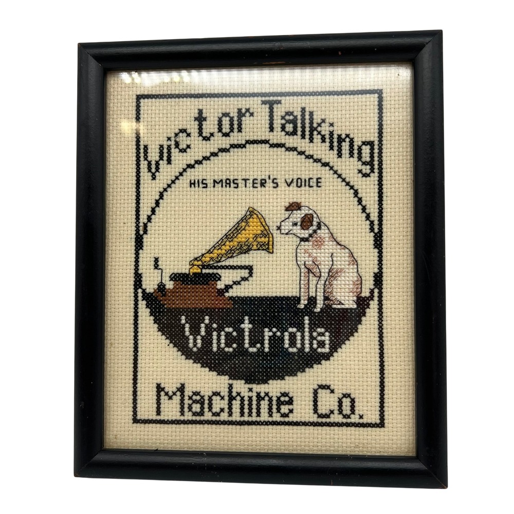 VTG Victor Talking Machine Cross Stitch "His Master's Voice" Victrola Nipper Dog
